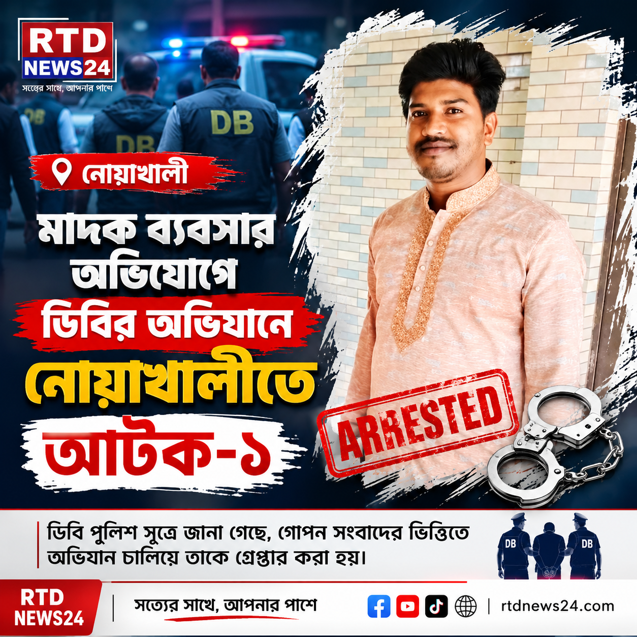 নোয়াখালীতে মাদক ব্যবসার অভিযোগে ডিবির অভিযানে আটক-১